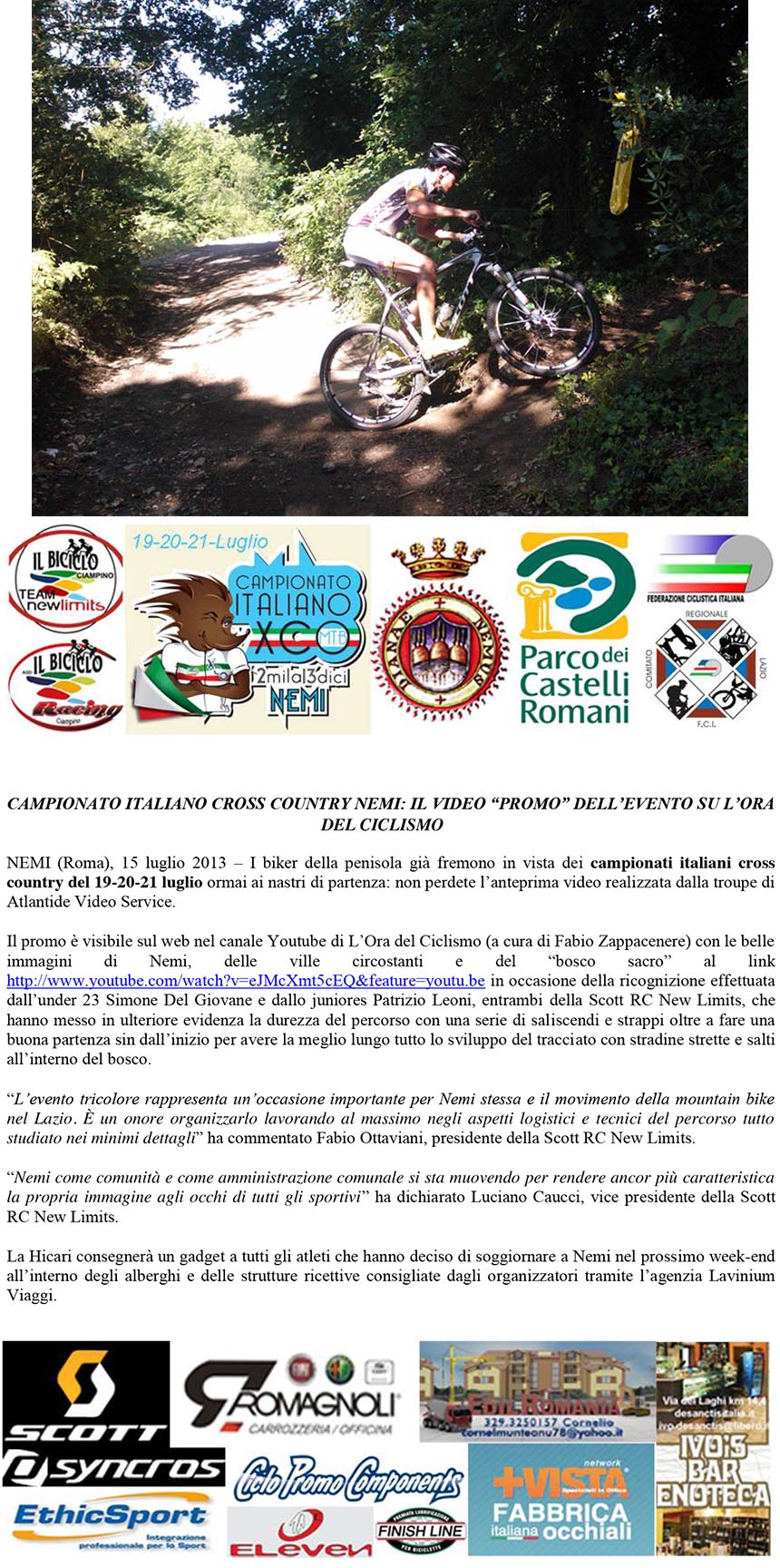  il video promo su Youtube del CAMPIONATO ITALIANO CROSS COUNTRY FCI a Nemi 19-20-21 luglio 2013